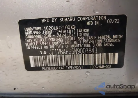 2022 Subaru Wrx Premium from USA, damaged, VIN JF1VBAF65N9003843